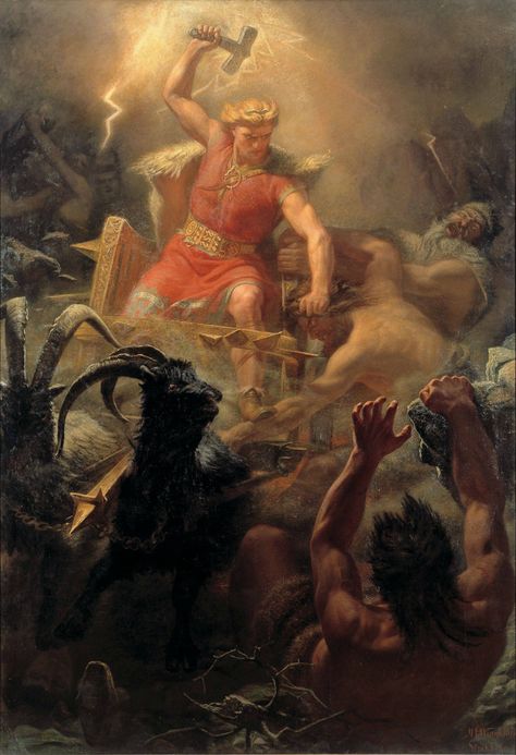 "Thor's battle with the giants" painting by Mårten Eskil Winge (1872) [3003x4393] - Imgur Google Art Project, Norse Myth, Norse Symbols, Desain Editorial, Old Norse, Ancient Origins, The Giants, Norse Vikings, Henri Rousseau