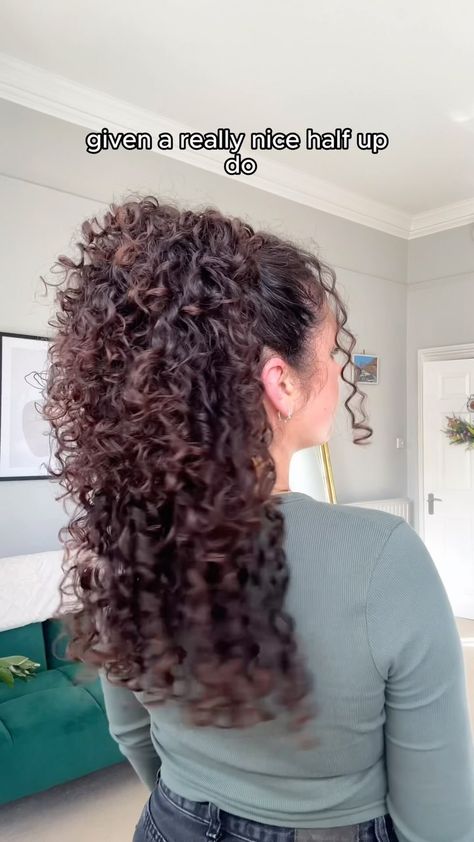 Sophie Marie | Quick & easy half updo for curly hair ⏰ If you don’t like the parted lines you often get with a half up-do this is a great lil hack! The… | Instagram Half Up Curly Hairstyles, Updo For Curly Hair, Mini Claw Clips, 3b Curly Hair, Curly Half Up Half Down, Curly Hair Half Up Half Down, Curly Bun Hairstyles, Girl Hairstyle, Curly Updo