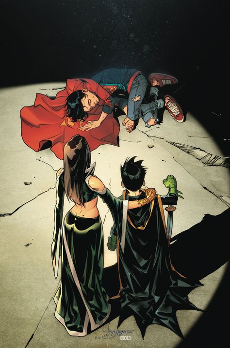 Damian Wayne with his mother Talia take down Superboy Super Sons, Talia Al Ghul, Superman Family, Univers Dc, Batman Funny, Arte Dc Comics, Dc Comics Artwork, Damian Wayne, Dc Comics Characters