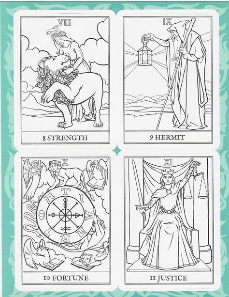 Tarot Card Outline, Tarot Card Line Drawing, Strength Tarot Card Drawing, Tarot Card Coloring Pages Free Printable, Tarot Card Colouring Pages, Tarot Colouring Pages, The Lovers Tarot Card Coloring Page, Diy Tarot Cards, Harry Potter Coloring Pages