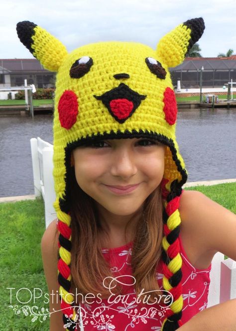 Crochet Pikachu Hat, Anime Crochet, Pikachu Hat, Pikachu Costume, Pikachu Crochet, Pokemon Hat, Pokemon Crochet Pattern, Crochet Character Hats, Awesome Crochet