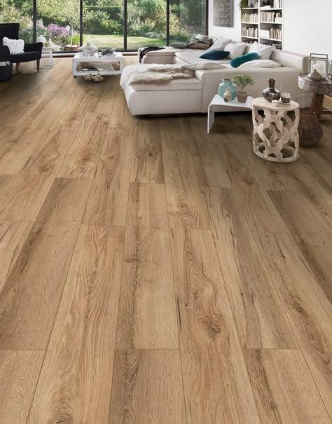 Noble - Vanilla Oak Laminate Flooring Natural Laminate Flooring, Oak Floor Living Room, Brown Laminate Flooring, Natural Oak Flooring, Rooms Decoration, Brown Laminate, Solid Oak Floors, Oak Laminate Flooring, Luxury Tile