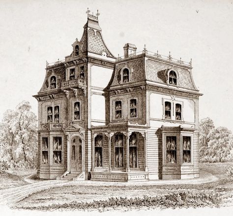 Second Empire Victorian House, Second Empire House Plans, Second Empire House, Empire Architecture, Empire House, Palmer House, Mansard Roof, Antique House, Build Inspiration