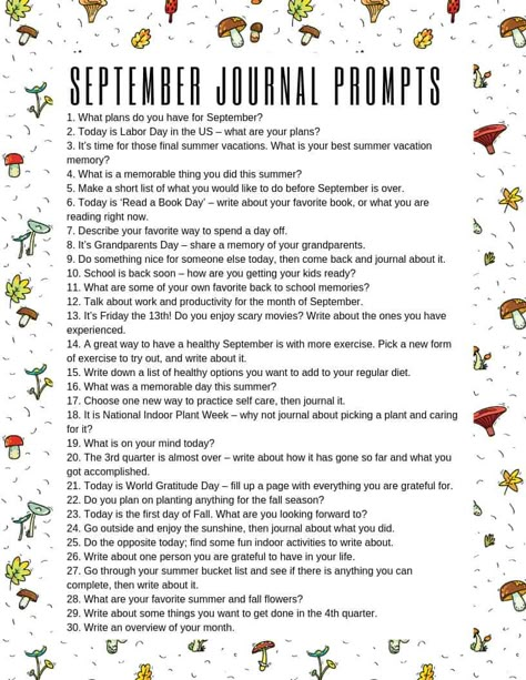 Download this September journaling prompts printable and stick it in your BUJO for summer writing inspiration! #bulletjournal #journal #journalprompts September Journaling, Journal Ideas Prompts, Free Printable Journal, Journal Topics, Journal Questions, Summer Writing, Daily Journal Prompts, Creative Journaling, Journaling Prompts