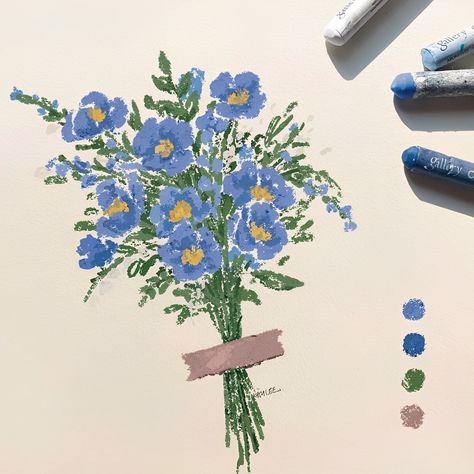 Paper Flowers Drawing, Blue Oil Pastel Art, Oilpastel Draw, Pastel Painting Ideas, Pastel Drawing Ideas, Crayons Art, Blue Paintings, Drawing Blue, Oil Pastel Colours