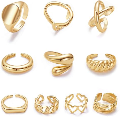 Discover sophistication at your fingertips with our collection of refined rings. Each piece is crafted with precision, offering a blend of classic elegance and modern design. Elevate your style with these exquisite treasures. Gold Chunky Rings, Rings Adjustable, Thick Ring, Signet Rings, Chunky Jewelry, Gold Ring Sets, Knuckle Rings, Chunky Rings, Domed Ring