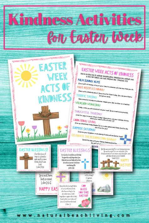 Easter Week Acts of Kindness Ideas and Free Kindness Printables - Natural Beach Living Palm Sunday Story, Acts Of Kindness Calendar, Kindness Calendar, Acts Of Kindness Ideas, Kindness For Kids, Kindness Ideas, Books About Kindness, Easter Service, Easter Week