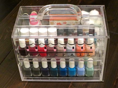 Nail polish organizer. www.nailpail.com This case is amazing! Beautifully stores all your nail polish. Make color selection an ease. LOVE! $69.99 Nail Polish Case, Nail Organization, Nail Polish Rack, Alat Makeup, Nail Polish Crafts, Polish Display, Acrylic Organizer Makeup, Nail Polish Storage, Nail Polish Organizer