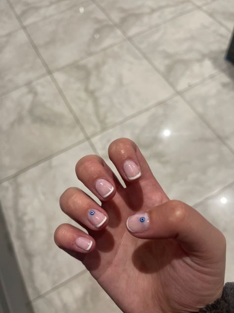 Nail inspo Biab Nail Design Spring, Biab Gel Nails Designs Short, Evil Eye Nails Short Simple, Very Short Biab Nail Designs, Short Nail Biab, Small Nail Designs Simple, Summer Holiday Biab Nails, Very Short Biab Nails, Short Biab Nail Ideas