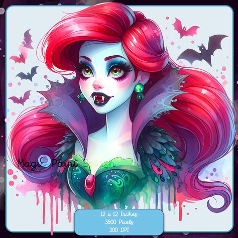 Bad Disney Princess Dark Side, Disney Villain Clipart, Disney Villains Clipart, Gothic Disney Princesses, Evil Ariel Mermaid, Ariel Images, Ariel Digital Art, Dark Disney Art, Dark Princess