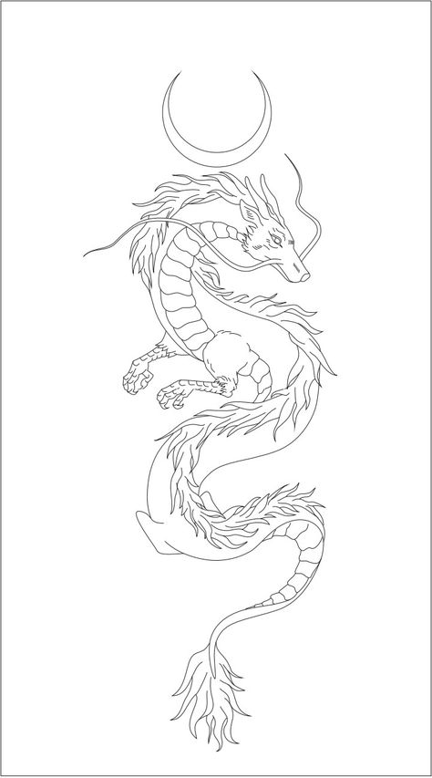 Dragon Tattoo Template, Line Drawing Dragon, Tattoo Sketches Unique Drawings, Japanese Dragon Outline, Dragon Line Art, Dragon Stencil, Dragon Tattoo Outline, Dragon Tattoo Stencil, Tattoo Outline Drawing