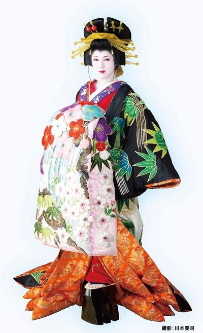 A woman dressed as an oiran Traditional Japanese Clothing, Japanese Traditional Clothing, Pelo Anime, Japan Image, Japanese Costume, Kimono Japan, Geisha Art, Japanese Clothing, Japanese History