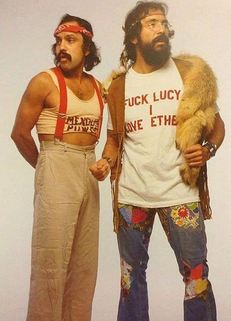 Cheech Marin and Tommy Chong 1970s Cheech And Chong Costumes, Tiki Outfit, Ted Bessell, Enby Outfits, Marlo Thomas, Grace Slick, Cheech And Chong, Betty White, Halloween 2023