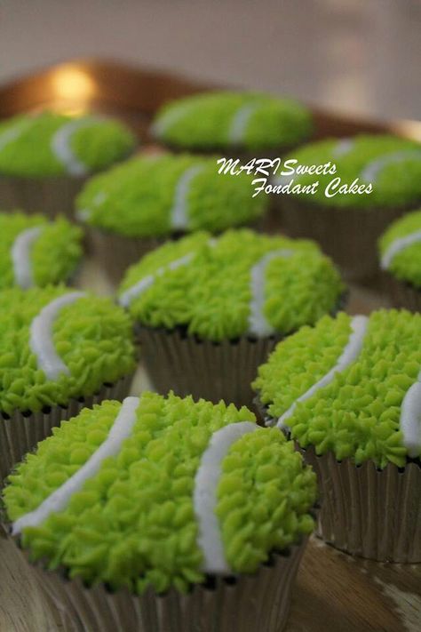 Tennis Theme Cupcakes, Tennis Party Food Ideas, Tennis First Birthday Party, Tennis Ball Cupcakes, Tennis Cupcakes Ideas, Tennis Ball Cookies, Tennis Desserts, Tennis Theme Cake, Tennis Birthday Cake