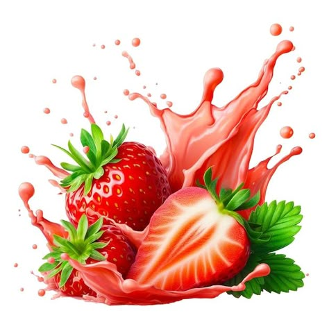 Youtube Avatar, Illustration Strawberry, Fruit Shake, Chic Illustration, Fruit Splash, Strawberry Drinks, Poster Idea, Seni Dan Kraf, Graphic Design Elements