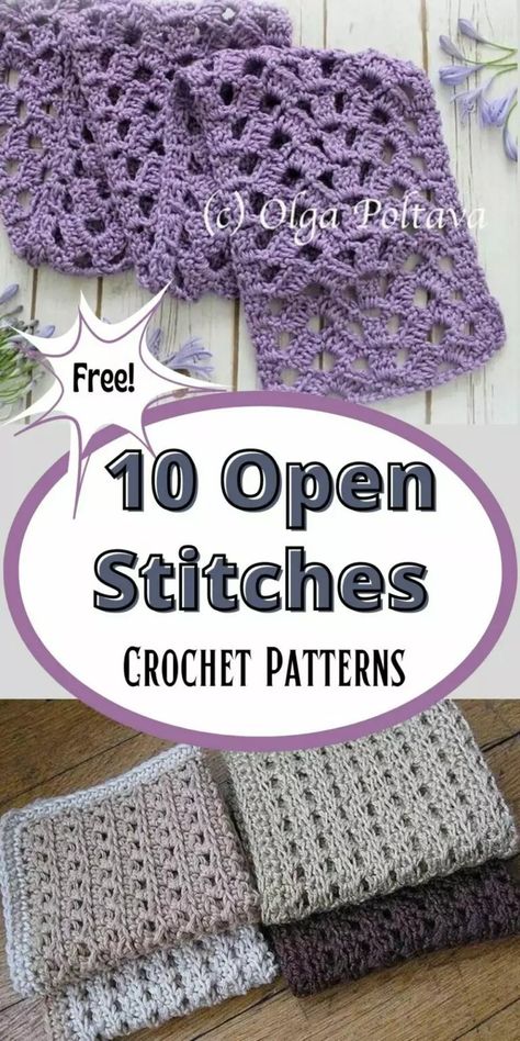 This is a collection of 10 easy open lace crochet stitch free patterns that can be used for summer blankets, tops or other accessories. Like the name suggests Openwork or mesh stitches  have an open weave that makes it work up quickly. Crochet Lace Stitches Patterns, Big Crochet Stitches, Open Stitch Crochet Blanket, Open Weave Crochet Stitches, Crochet Mesh Blanket, Open Lace Crochet Stitches, Lacy Crochet Blanket Pattern Free, Summer Crochet Stitches, Open Crochet Stitches Free