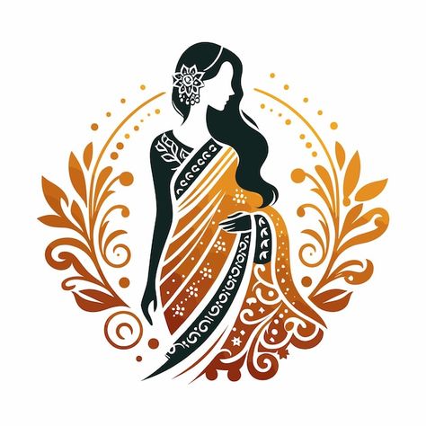 Vector saree with women figure clothing ... | Premium Vector #Freepik #vector #woman #fashion #beauty #boutique Clothing Fashion Logo, Saree Brand Logo, Boutique Logo Design Women, Saree Logo Design, Clothing Logo Design Creative, Women Logo Design Ideas, Women Fashion Logo Design, Logo Design Styles, Fashion Logo Design Ideas