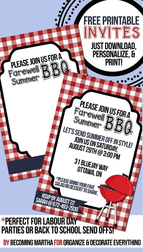 Farewell Summer! Free Printable Invites for BBQ or back-to-school bash Backyard Wedding Invitations, Bbq Invite, Picnic Invitations, Bbq Cookout, Summer Invitation, Summer Bash, School Picnic, Bbq Invitation, Bbq Wedding