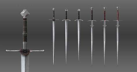 ArtStation - Witcher - Dark Feline Set (Swords), Ronnie Nimer Witcher Swords, The Witcher, Swords, Final Fantasy, Feline, Tools, Silver