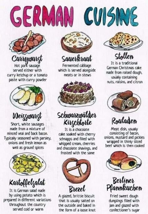 Germany Food, Culinary Cooking, Culinary Techniques, Food Infographic, Foreign Food, Food Info, German Food, Food Facts, Other Countries