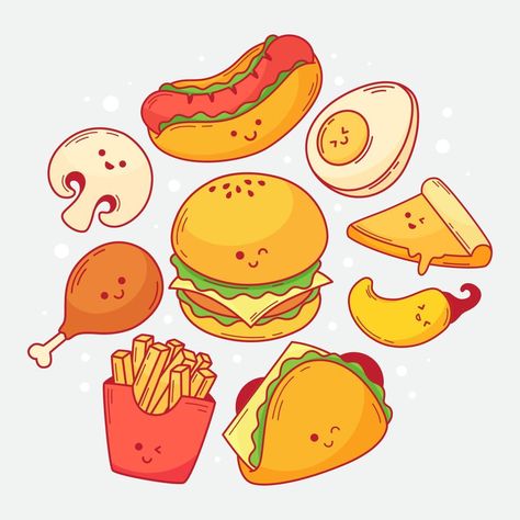 Fast Food Cute Doodle Fast Food Icon, Food Cute, Food Doodles, Food Icon, Cute Doodle, Food Clipart, Heart Tree, Logo Banners, Cityscape Photos