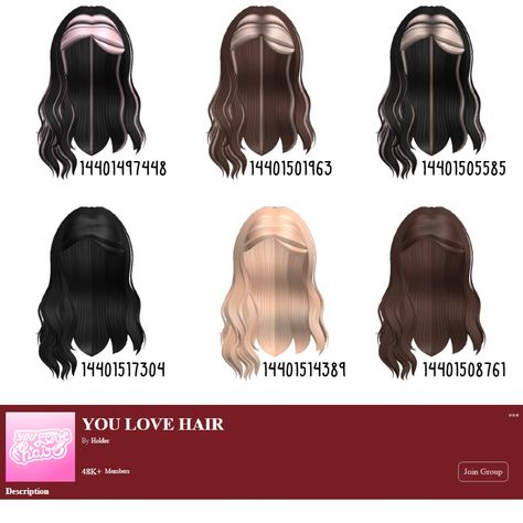 Bloxburg Hair Codes, Blonde Hair Roblox, Berry Avenue Hair, Berry Ave Hair, Brown Hair Roblox Id, Roblox Hair Codes, Minecraft Decoration, Brown Hair Roblox, Blocksburg Outfit Codes￼