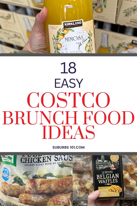 Are you planning a brunch party? Looking for easy and affordable brunch party food ideas? Head to Costco to buy affordable breakfast party foods for your brunch buffet table that will feed a crowd. From sausages to mimosas to waffles- your guests will be impressed with your brunch spread! Easy Brunch Food For A Crowd, French Toast Sticks Party, Breakfast Ideas Party Brunch Food, Breakfast Luncheon Ideas, Store Bought Brunch Ideas, Food Ideas For Guests, Brunch Ideas For Work Party, Teacher Brunch Ideas, What To Serve At A Brunch