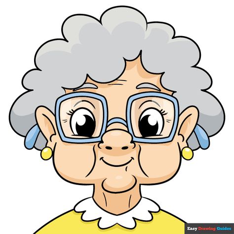 Complete Grandma Face drawing Grandma Cartoon Drawing, Cute Grandma Drawing, Family Tree Drawing, Drawing Wrinkles, Old Lady Cartoon, Easy People Drawings, Male Face Drawing, Face Doodles, Drawing Tutorial Face