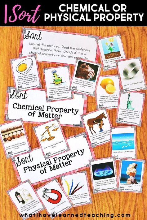 These Properties of Matter Science Stations for fifth grade are perfect for your elementary science classroom. Key concepts in this Science Unit include properties of matter, atoms and molecules, identifying a substance based on observed properties of matter, classifying properties, physical properties of matter, chemical properties of matter, magnetic properties of matter, electric properties of matter and more. Students watch videos, play games, sort cards, and do science experiments. Chemical Properties Of Matter, Physical Science Projects, Physical Properties Of Matter, Atoms And Molecules, Matter Activities, Physical Science Lessons, Elementary Science Classroom, Science Stations, Physical And Chemical Properties