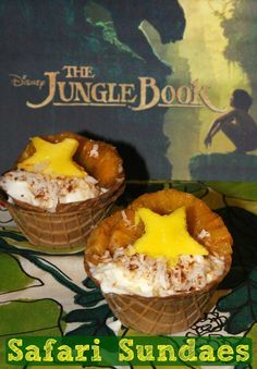 The Jungle Book Safari Sundaes - a tropical dessert to celebrate the release of Disney's new movie. Coconut Gelato, Caramelized Pineapple, Disney Inspired Food, Tropical Desserts, Waffle Bowl, Dessert Treats, Crispy Waffle, Disney Recipes, The Jungle Book