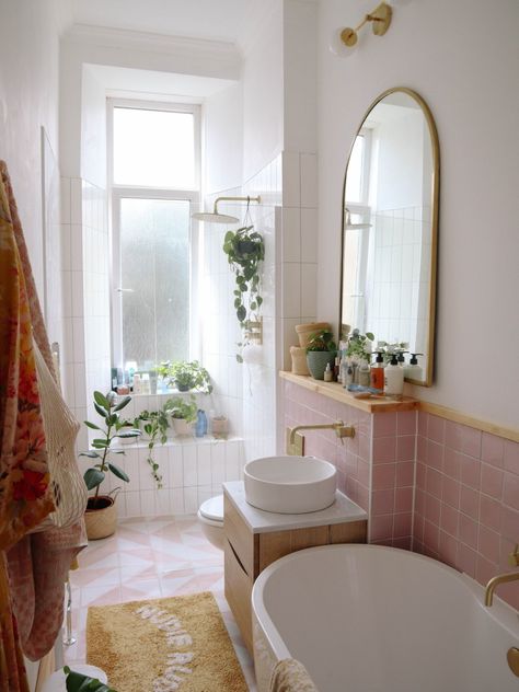 Kate Spiers, Pastel Bathroom, Pink Tile, Wet Room Shower, Bad Inspiration, Complete Bathrooms, Cottage House, Pink Bathroom, Bath Room