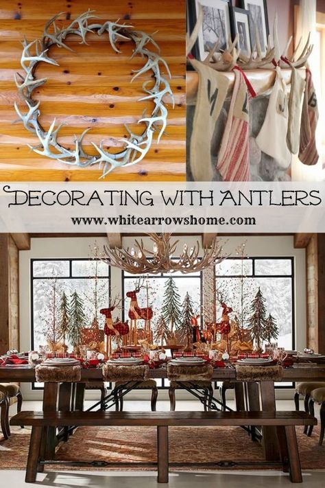 Decorating with Antlers - #blog #diy Diy Antler Chandelier, Decorating With Antlers, Deer Antler Chandelier, Antler Ideas, Deer Antler Decor, Antlers Decor, Red Cabinets, Antler Crafts, Wood Backsplash