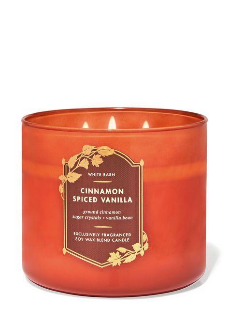 Cinnamon Spiced Vanilla Candle, Fall Candles Bath And Body Works, Tahitian Vanilla Bean, Orange Fall Decor, Bath And Body Works Candles, Candles Pumpkin, Halloween Sleepover, White Candle Holders, Cinnamon Candle