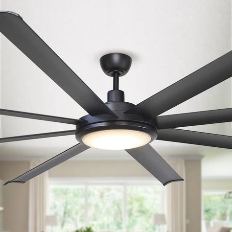 75-inch Larger Black Aluminum 8-Blade LED Ceiling Fan with Remote - On Sale - Bed Bath & Beyond - 34449630 Windmill Ceiling Fan, Large Ceiling Fans, Room Fan, Best Ceiling Fans, Remote Control Light, Black Ceiling Fan, Outdoor Ceiling, Black Ceiling, Fan With Light