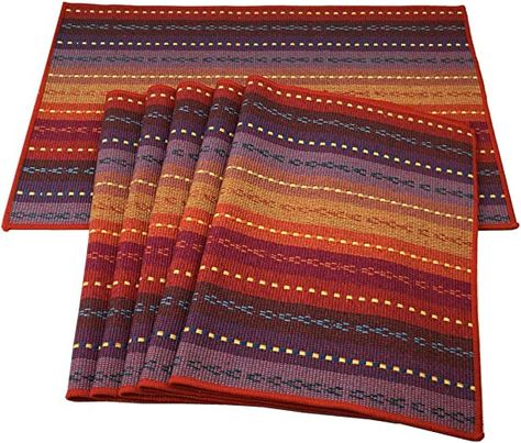 Amazon.com: Red-A Hand Woven with 100% Cotton Placemats Colorful Placemats Braided Ribbed Durable Heat-Insulation Table Mats Set of 6,Rainbow : Home & Kitchen Colorful Placemats, Cotton Placemats, Kitchen Dining Table, Woven Placemats, Table Placemats, Linen Textile, Linen Placemats, Dining Table Decor, Placemat Sets