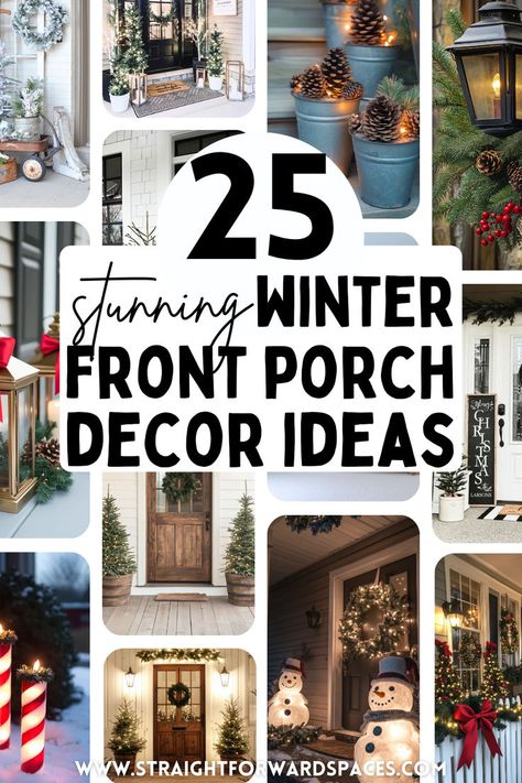 stunning winter porch decor ideas for a beautiful holiday season. January Porch Decor, Front Porch Winter Decor Ideas, January Front Porch Decor, Farmhouse Christmas Porch Ideas, Front Porch Winter Decor, Farmhouse Christmas Porch Decor, Rustic Christmas Porch, Porch Farmhouse Decor, Farmhouse Christmas Porch