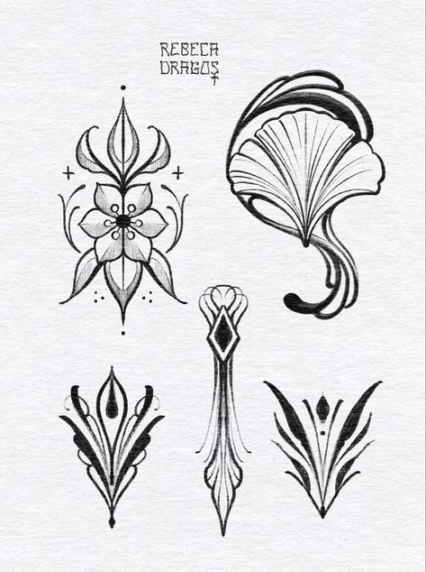 Tattoo ideas as neotrad & art nouveau Art Nuvo Tattoos, Art Nouveau Shoulder Tattoo, Art Nouveau Hand Tattoo, Art Nouveau Bird Tattoo, Art Nouveau Tattoo Woman, Art Nouveau Elements, Art Nouveau Floral Tattoo, Art Nouveau Tattoo Flower, Art Nouveau Tattoo Design