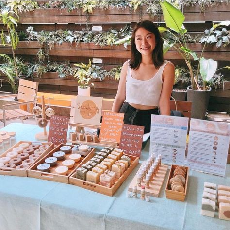 Skincare Display Table, Selling Soap At Farmers Market, French Soap Display, Soap Vendor Display, Soap Stands Display Ideas, Skincare Vendor Booth, Soap Table Display, Soap Farmers Market Display, Soap Vendor Booth Display Ideas