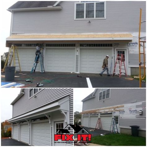 Exterior House Trim, Door Overhang, Garage Roof, Garage Exterior, Roof Overhang, House Trim, Home Exterior Makeover, Door Awnings, Exterior Renovation