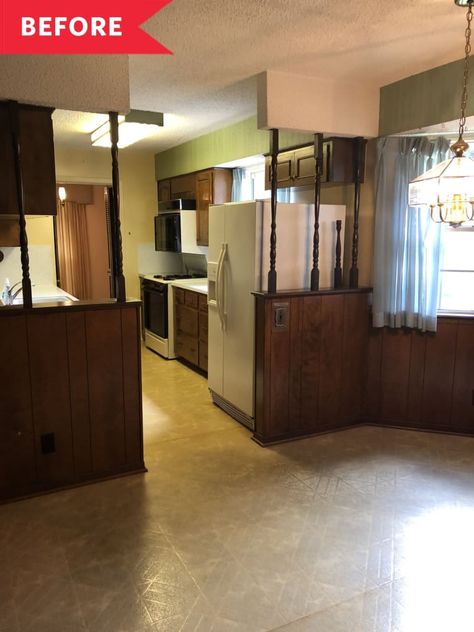 Mid Century Remodel, 1960s Kitchen, Mid Century Modern Exterior, Fixer Upper Home, White Tile Backsplash, Mid Century Ranch, Mid Century Modern Kitchen, Kitchen And Dining Room, Mid Century Kitchen