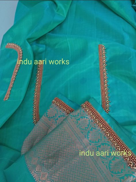 Aari Simple Blouse Design 1000, 500 Rs Aari Work Design, 1000 Rs Aari Work Design, Simple Aari Blouse Designs, Simple Aari Work Blouse Design, Simple Aari Work, Magam Work, Mirror Work Blouse Design, Aari Design