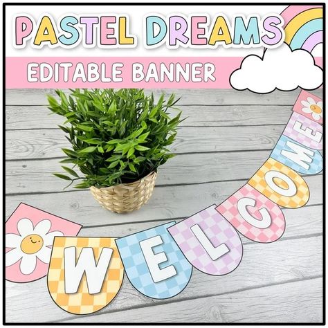 LearningwithKiki - Etsy Cloud Classroom Decor, Pastel Classroom Theme, Pastel Banner, Happy Classroom, Welcome Bulletin Boards, Birthday Board Classroom, Calm Classroom, Preschool Decor, Pastel Birthday