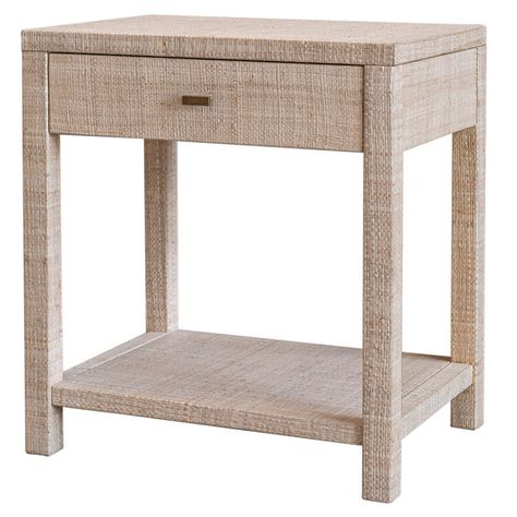 Indigo Road by Egypt Sherrod Gia Raffia Single Drawer Nightstand, 26"H, Natural Raffia Nightstand, Egypt Sherrod, Two Tone Cabinets, Main Table, Concealed Storage, Dresser Desk, Loft Modern, Brass Patina, Accent Side Table