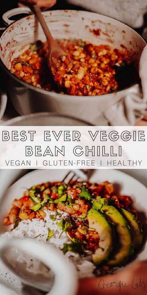 Bean Chilli Recipe, Four Bean Mix Recipes, Bean Mix Recipe, Vegan Batch Cooking Recipes, Batch Cooking Recipes Vegetarian, Veggie Chilli, Veggie Chilli Recipe, Veggie Batch Cooking, Mixed Beans Recipe