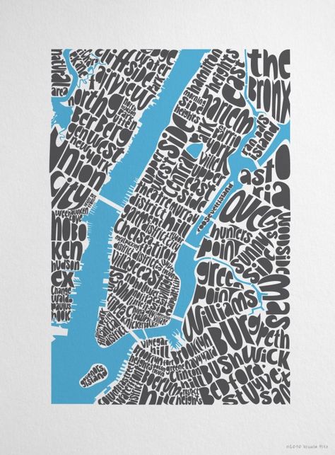 Ursula Hitz Typographical Map of New York Nyc Map, Paula Scher, New York City Map, Map Of New York, Type Posters, Illustrated Map, Typography Letters, City Maps, Map Design