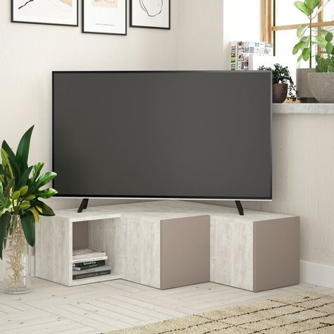 Large Corner Tv Unit, Modern Corner Tv Stand, Tv Stand Lights, Tv Angle, Tv Corner, Corner Tv Cabinets, Corner Tv Unit, Modern Tv Units, Floating Tv