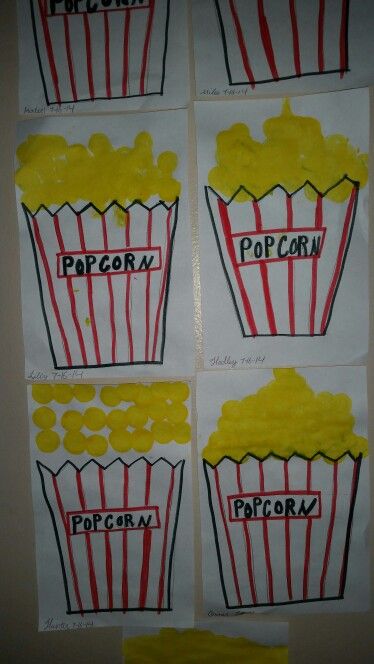 Circus theme daycare craft today. Used yellow stampers to make the popcorn Carnival Art For Toddlers, Circus Daycare Theme, Toddler Circus Crafts, Fair Themed Crafts, County Fair Preschool Activities, Fair Crafts For Toddlers, Circus Art For Toddlers, Fair Art For Toddlers, Circus Crafts For Infants