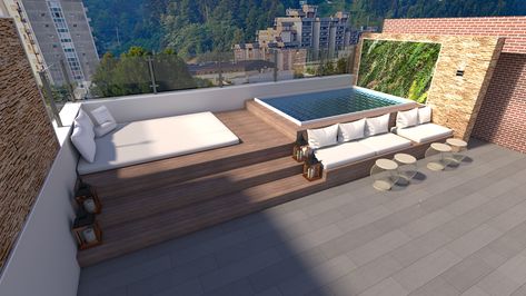 Roof Top Jacuzzi Ideas, Roof Top Patio Ideas, Roof Top Pool Design, Rooftop Deck Design, Roof Top Design, Rooftop Terrace Garden, Roof Pool, Roof Terrace Design, Deck Piscina