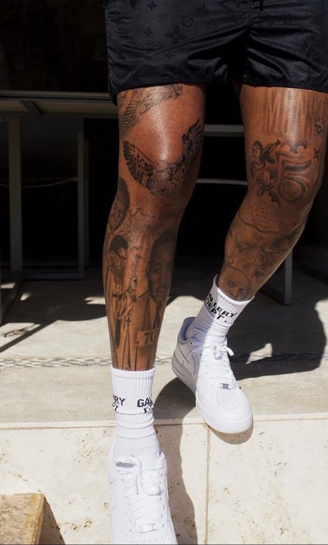 Leg Tattoos For Men, Simple Leg Tattoos, Ankle Tattoo Men, Black People Tattoos, Tattoo Homme, Black Men Tattoos, Lower Leg Tattoos, Shin Tattoo, Tattoo Inspiration Men