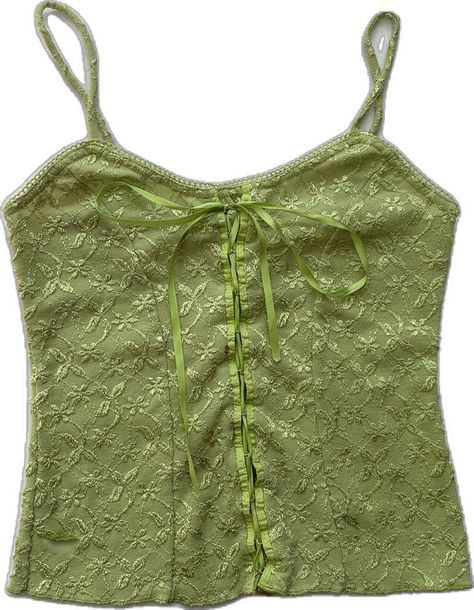 Green Cami Top Outfit, Chanel Coquette, Aesthetic Clothes Png, Clothing Png, Crop Top Camisole, Ella Enchanted, Green Cami, Coquette Fashion, Lace Up Corset